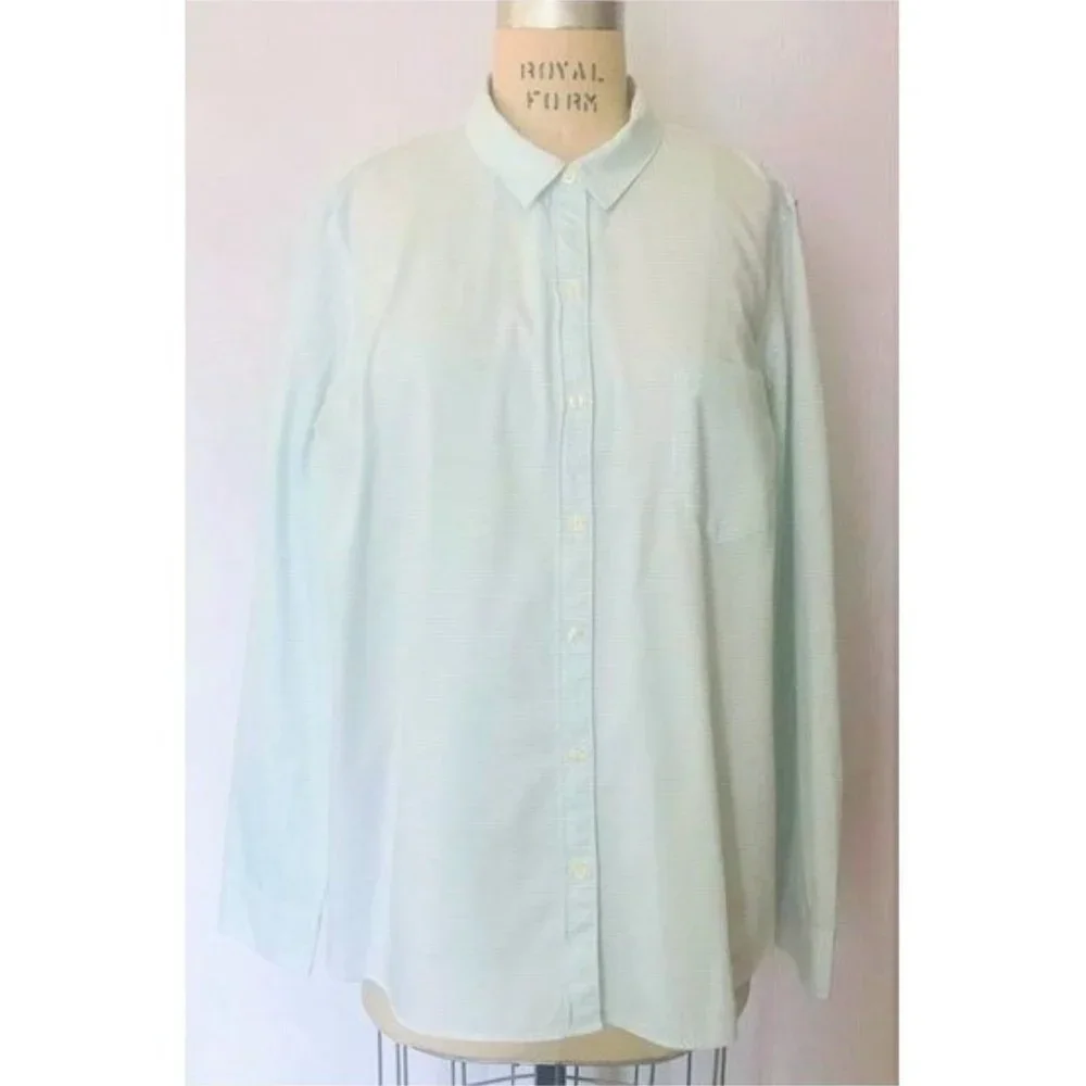 GAP AQUA BLUE WHITE STRIPE FITTED BOYFRIEND LONG SLEEVE SHIRT XL NWT - Picture 1 of 8